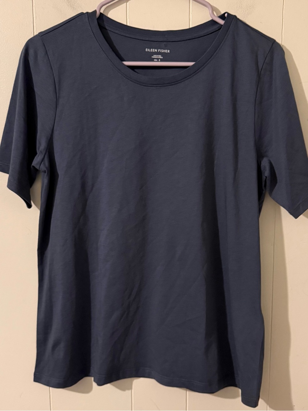 EILEEN FISHER NWOT Classic Navy/Gray Short Sleeve Basic Tee Organic Cotton, S